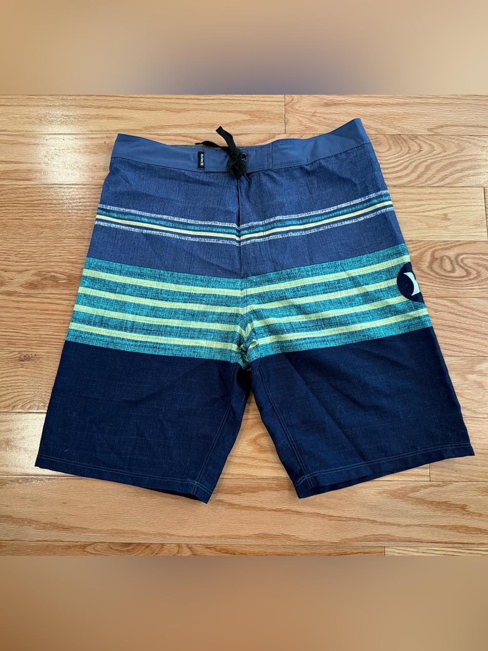 Hurley swim trunks navy blue green board shorts 16/28 like new